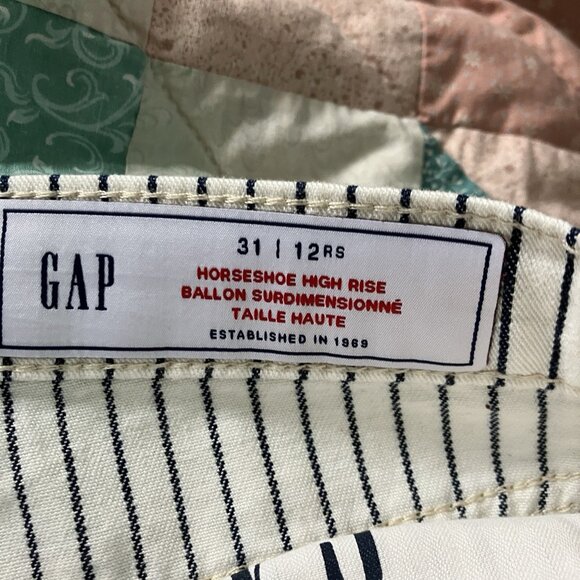 NWT Gap Horseshoe High Rise Jeans Womens 12 Indigo Stripe Barrell Leg - Picture 7 of 14